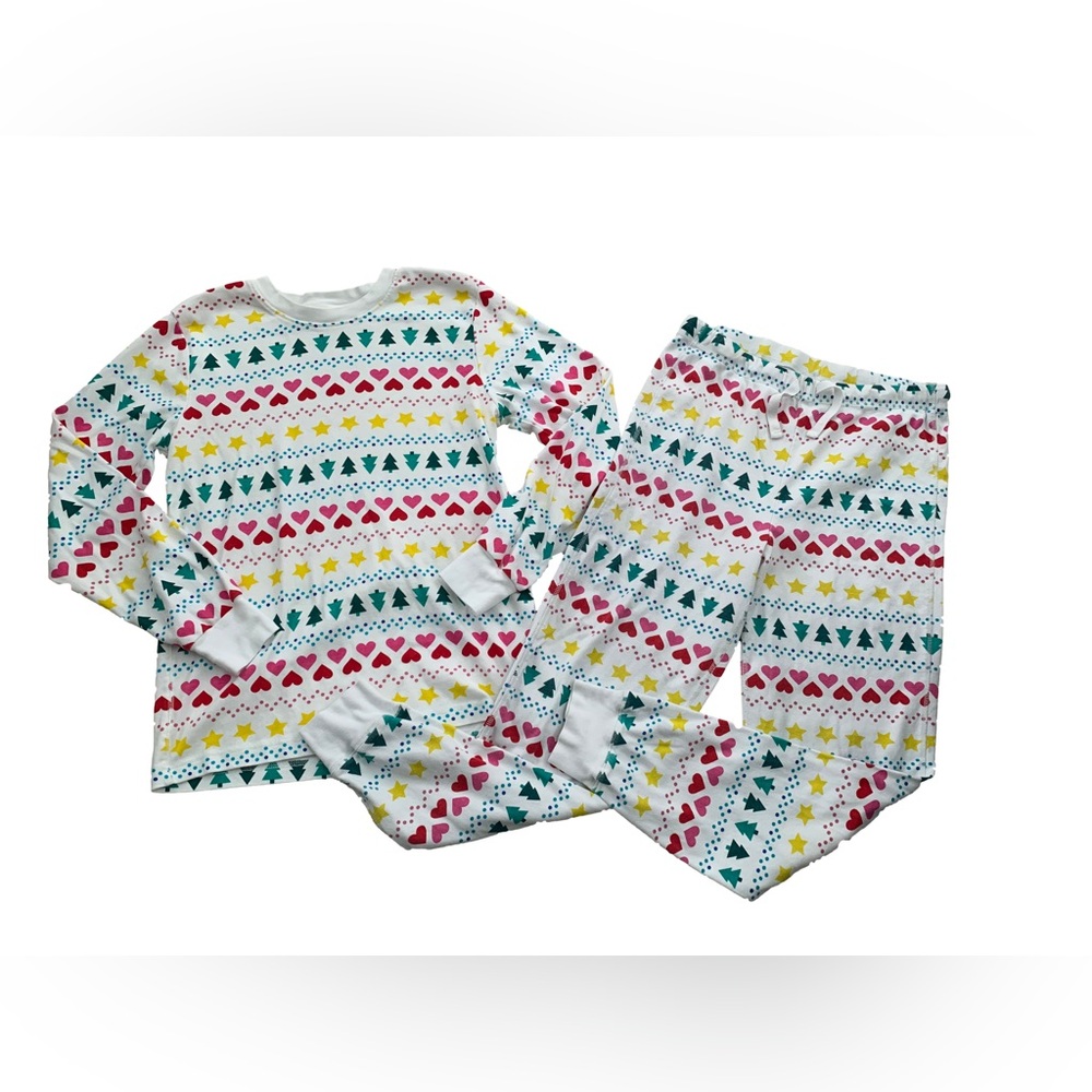 Primary Adult Size Medium Ivory Fair Isle Organic Cotton Long John Pajamas Set